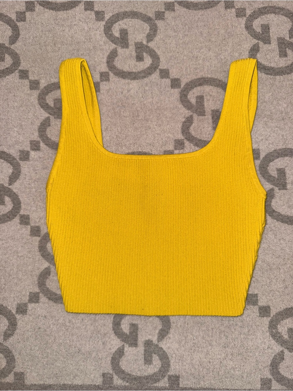Babaton Bright Yellow Sculpt Knit Ribbed Square-Neck Crop Tank